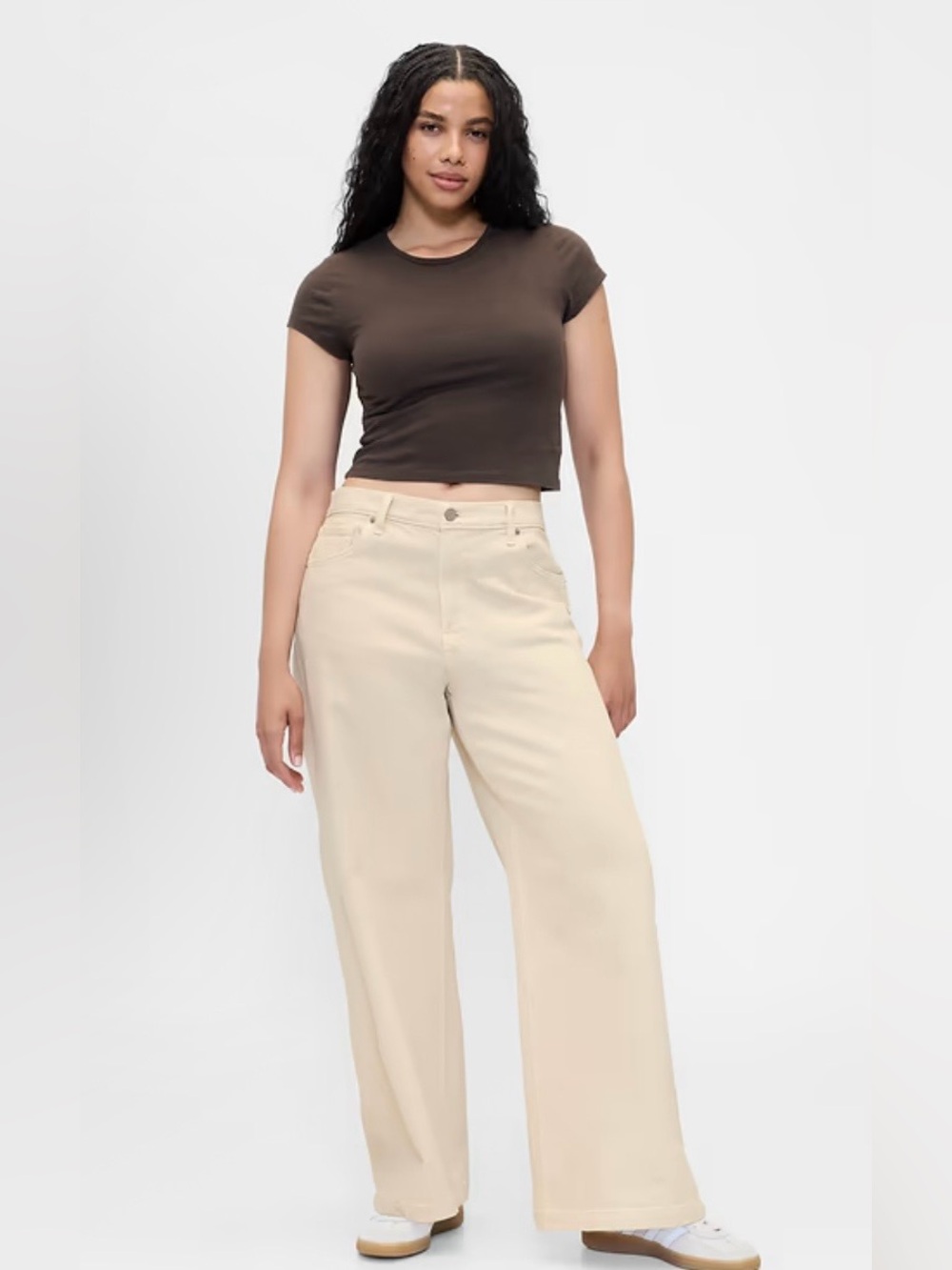 GAP High Rise Stride Ankle Wide-Leg High-Rise Jeans in Cream/Beach Pebble